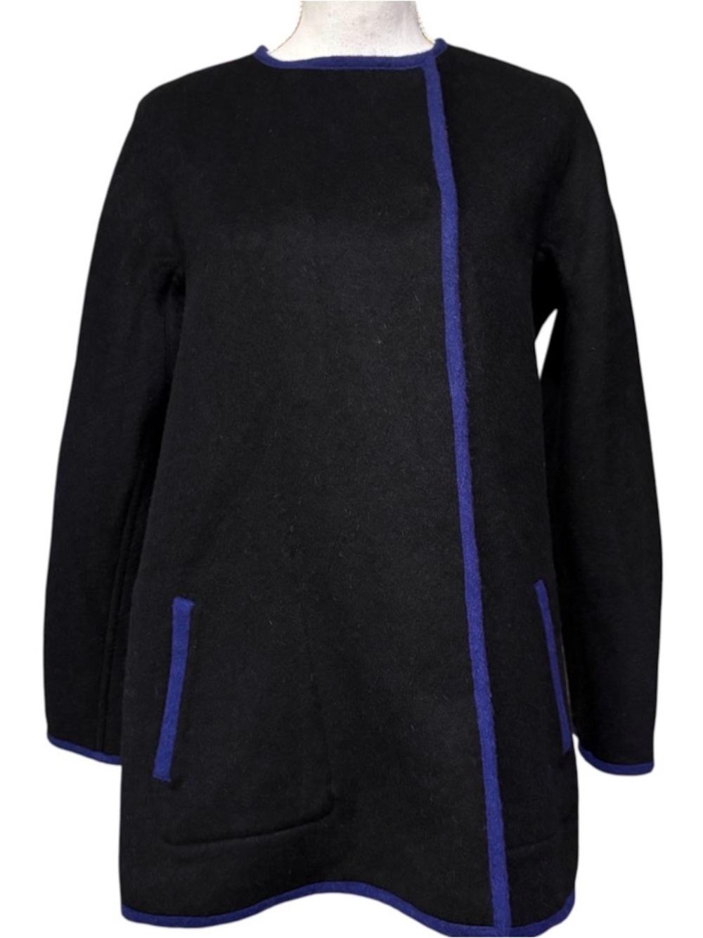 BEYOND THREADS Reversible Alpaca Blend Jacket Coat Black Purple Lagenlook Sz S